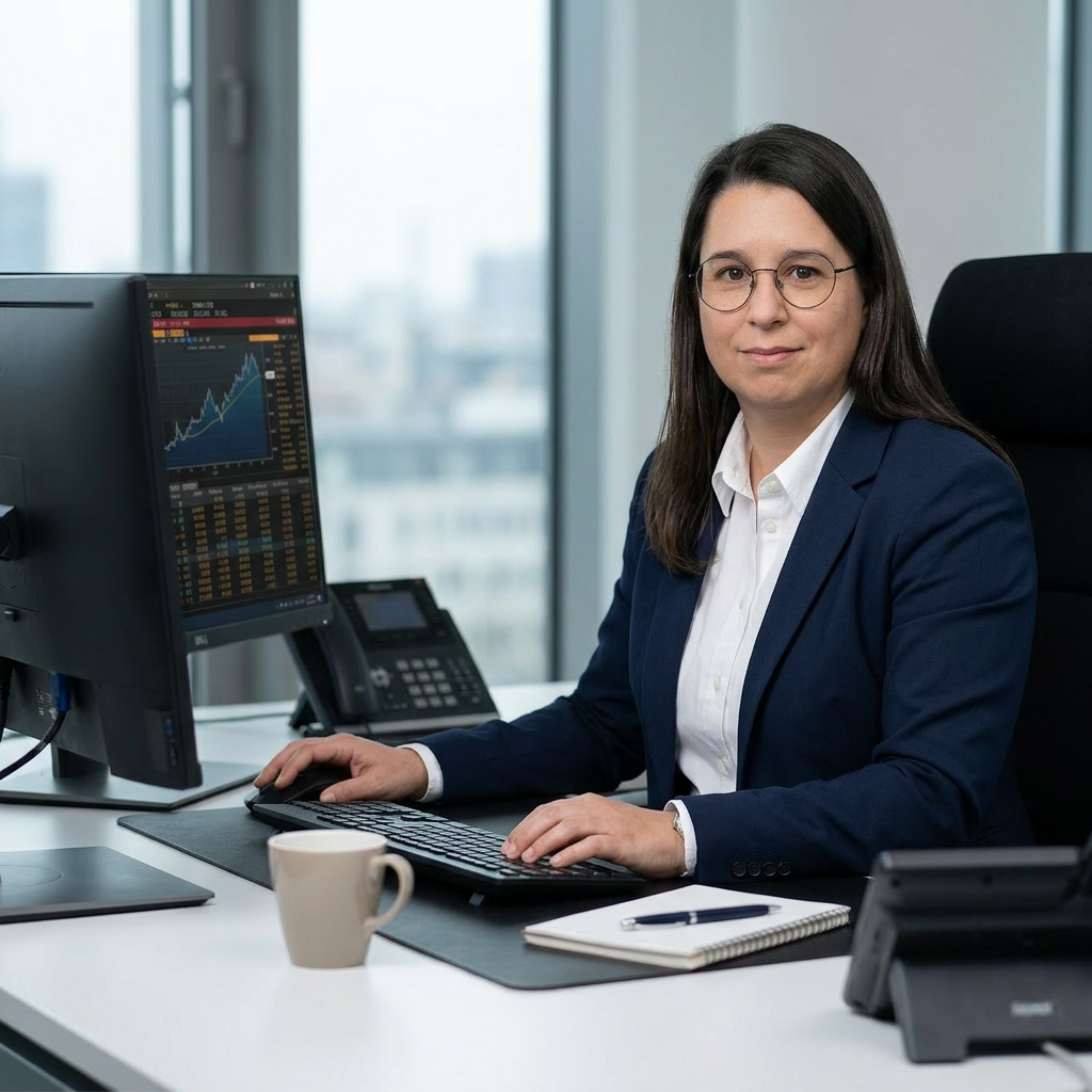 Sylvie Caridade en train de travailler assise deriere un bureau